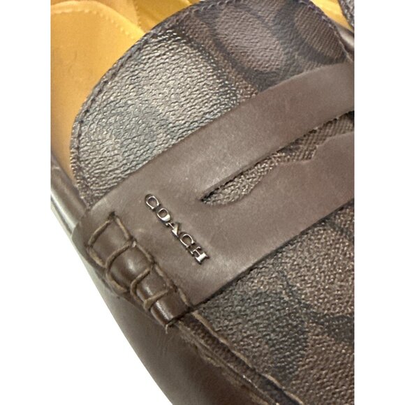 Coach Liam Men's Driver Loafers Brown Dark Saddle Jacquard Slip On Size 12 12D - Picture 8 of 12